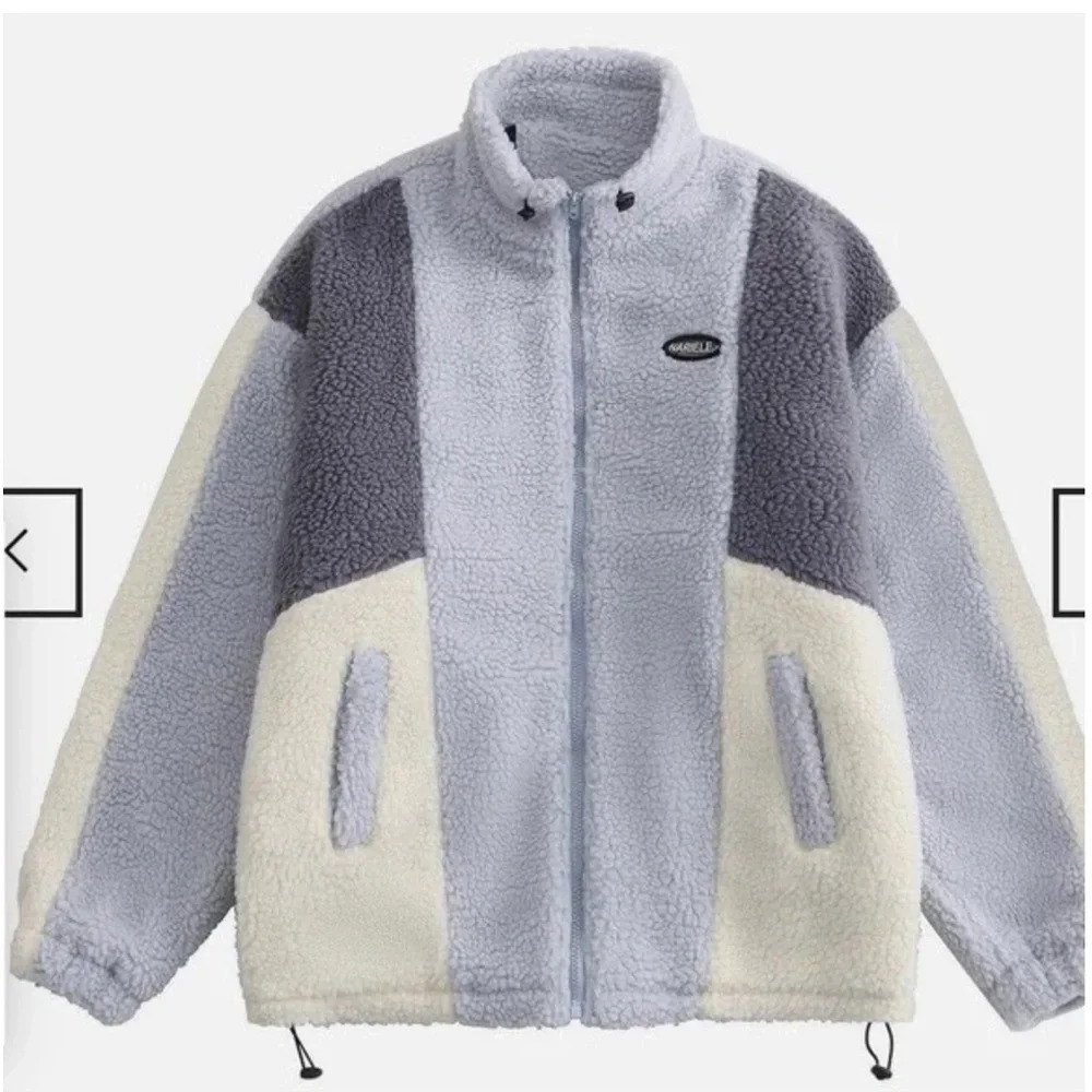 Aelfric Eden Womens X-Large Faux Sherpa zip up Jacket Blue Gray Streetwear cozy‎